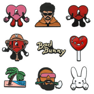 Bandai | Cute Bad Bunny Brooch Cosplay Singer Bad Rabbit Red Heart Badge Enamel Brooch Clothing Backpack Pin Decoration Accessories Gifts