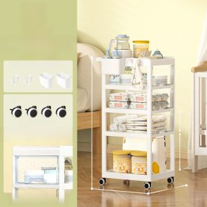 Elegant Baby Supplies Storage Rack Feeding Table Care Mini Cart Bedroom Mobile Storage Cabinet Plastic Material Floor Standing