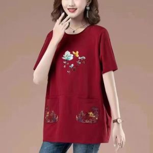QIAOXIZI | Mid-Length Short Sleeve Loose T-Shirt for Middle-Aged Women