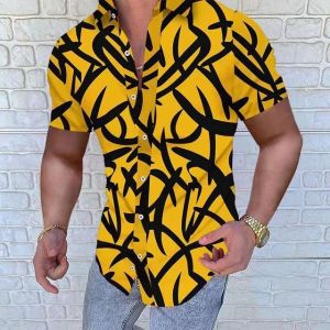 Fashion Shirt Short Sleeve Printed Top Male Fashion Shirt Short Sleeve Print