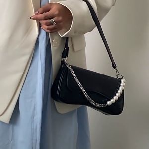 Womens shoulder bag fashionable pearl chain bag niche design armpit bag