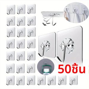 100 ชิ้นโปร่งใส Self กาวตะขอติดผนัง Multi - Purpose Wall Hook Key ผู้ถือผ้าเช็ดตัวสําหรับห้องครัวอุปกรณ์ห้องน้ํา