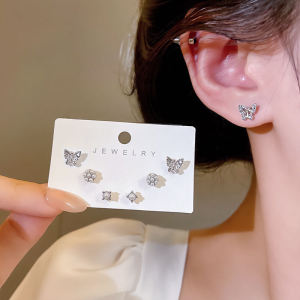 Corinna Butterfly Heart Zircon Earrings Set Women Trendy High-end Earrings Non Removable Earrings