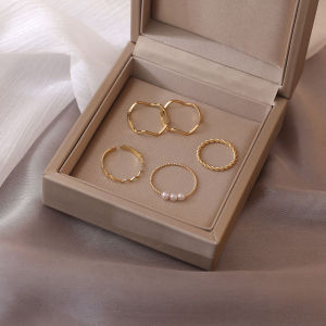 Nicedays🍒5pcs Korea Selatan Cincin Bergelombang Sederhana Kepribadian Cincin Niche Desain Temperamen Net Merah Ekor Cincin Set Wanita COD
