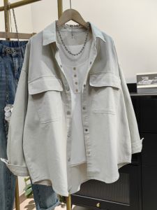 Spring Autumn Womens Casual Loose Cotton Shirt Thin Jacket Korean Style Pure Cotton Long Sleeve Polo Collar Button up Top