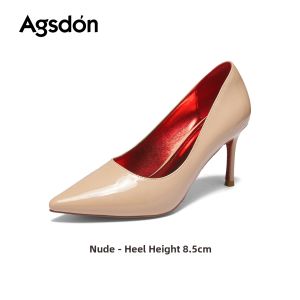 Agsdon | Comfortable Nude High Heels Pointed Toe Bridal Shoe