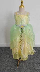 Girls Tiana Costume Fairy Tale Fancy Princess and Frog Costume Play Summer Girls Suspender Dress Carnival Children Royal Frocks