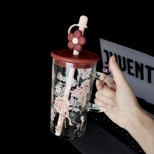 แก้วน้ำคลาสสิกทรงกลมสำหรับผู้หญิง Ousbo ความจุขนาดใหญ่ 25 ออนซ์ แก้วน้ำที่ทนต่ออุณหภูมิสูงพร้อมฝาปิดพร้อมหลอดดื่มน้ำ