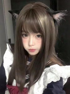 Wig Womens Mid-Length Long Hair Nature Age-Reducing Full-Head Wig Style Artificial Full Human Hair Collarbone Short Hair Full Top Wig Sheath