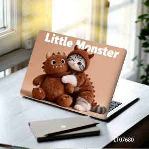 2PCS Cute Coffee Cat Laptop Skin Sticker Retro Cartoon Velvet Latte Logo Decal Cover for Macbook HP Dell Lenovo