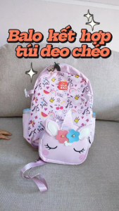 Balo trẻ em Supercute 2 trong 1 kết hợp túi đeo chéo balo học sinh siêu nhẹ chống nước kiểu dáng đáng yêu SF157