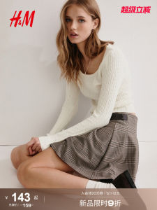 H&M Womens Knitted Sweater Winter New Style Deep Wine Red Knotted Knitwear Elegant Commute Style Long Sleeve Regular Fit