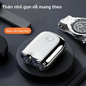 Máy Cạo Râu Điện Hai Đầu Dành Cho Nam Di Động Chống Nước Loại C Hút Từ Tính Mini Mạ Điện Thép Không Gỉ