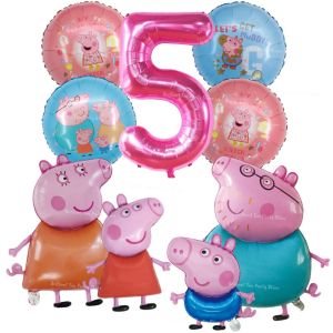 9 Chiếc Peppa Pig Bộ Bóng Bay Màu Hồng Hoạt Hình Gia Đình Bóng Bay Cho Trẻ Em Sinh Nhật Trang Trí Quà Tặng Cho Bé