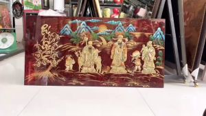 Tranh sơn mài Thanh Bình Lê- PHÚC LỘC THỌ đắp nổi hàng xuất khẩu  size 60x120cm ( tặng kèm khung)