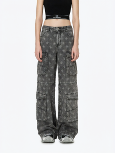 ANN ANDELMAN | Vintage Distressed Wide Leg Overalls Jeans Laser Engraved