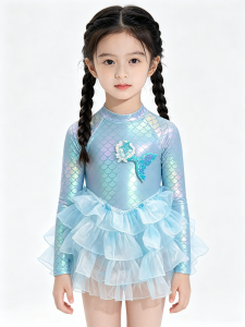 UV Protection Quick-Dry Long Sleeve Girls Swimsuit