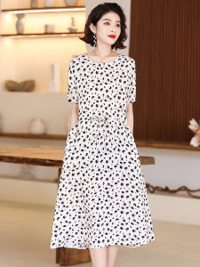 Classy Middle-Aged and Elderly Shanghai Faux Silk Dress Summer New Outdoor Elegant Mother Clothing Artificial Cotton Floral Skirt