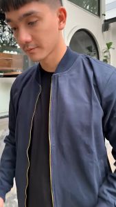 Bomber Jaket Pria Kanvas Casual Polos Basic Navy - Jaket Bomber Canvas Oslo Sueding Steigen Nyaman