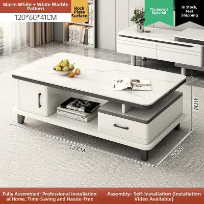 Luxury Small Space Saving Coffee Table Rock Board Glass Top