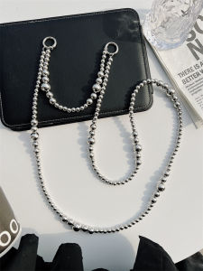 Silver Acrylic Double Chain Lanyard Necklace Crossbody Handbag Single Shoulder Chain Mobile Phone Accessory Minimalist Style