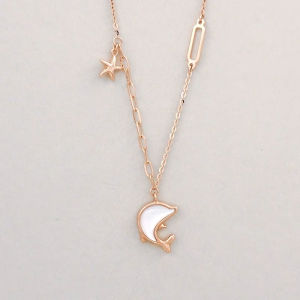 Chow Sang Sang 周生生 Minty Collection 18K Rose Gold Mother of Pearl Dolphin Necklace 92797N