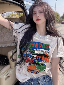 XINDADANG | American Retro Cotton Printed Loose and Slimming Tshirt Women