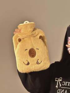 Adorable Capybara Hot Water Bottle 2024 New Model Portable Filling Type Warm Hand Bag for Students Dormitory Special Use Plush Fabric