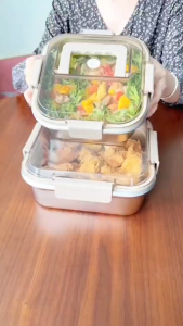 Stainless Steel Fresh-keeping Box Kitchen Household Food Grade Refrigerator Storage Box with Lid Frozen Meat Storage