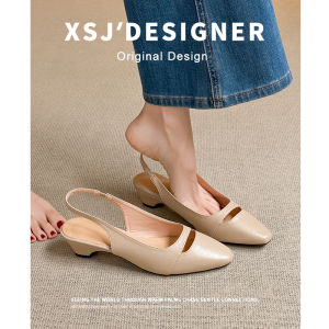 French Genuine Leather Lace Hollow Heel Square Toe Sandals