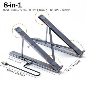 Kebidumei | KEBIDUMEI USB C Laptop Stand Docking Station 8-in-1 USB HUB PD 100W 4K HDMI USB 3.0 SD TF Card Reader for MacBook Air Pro iPad