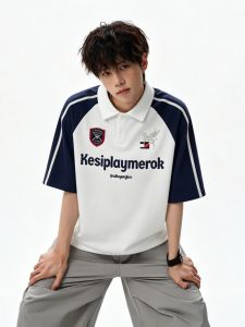 OULUDE | American Colorblock Loose Fit Polo T-shirt