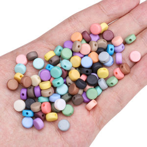 50pcs 4x7mm Acrylic Solid Matte Flat Round Beads For Handmade Bracelet Necklace Earring Keychain DIY Craft Jewelry Making