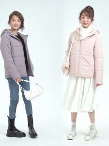 Giordano Women Solid color zip front padded hooded jacket 05372731