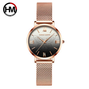 HANNAH MARTIN Brand Women Watch Original 3D Rose Gold 36mm Stainless Steel Mesh Belt With Japanese Quartz Movement Women Watches