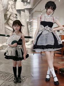 New Chinese Style Mother Daughter Hanfu Dress Childrens Summer Clothing Ink Brush Calligraphy Lolita Girls Traditional Costume
