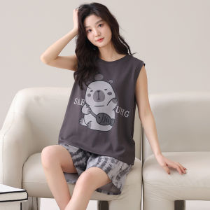 Miiow | Pure Cotton Summer Sleepwear Womens Sleeveless Vest Shorts Sweet Cute Plus Size Loose Home Clothes Set For Young Girls