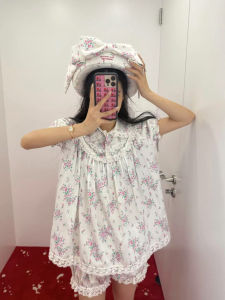 Sweet Floral Lace Splice Loose Comfortable Sleepwear Set TE Shushu Ning Art Excellent Breathable Lightweight Summer Outfit for Women