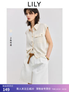 เสื้อเชิ้ตแขนกุดสีขาว LILY2025 ฤดูร้อนใหม่ สำหรับผู้หญิง สไตล์ลำลอง ทำงาน สบายๆ ที่เข้าชุดได้หลากหลาย แฟชั่นผู้หญิง