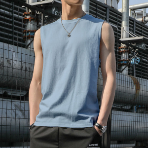 Sports Vest Men Loose Summer Fashion Brand Ins Pure Cotton Workout Sleeveless Waistcoat White Base Shirt Short Sleeve T-Shirt