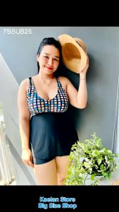 Plus Size Retro Black Floral Split Bikini Swimsuit (TBSUB25 )- Big Size (65-130kg)