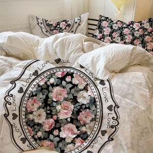 French Luxurious Vintage Rose Washed Cotton Bedding Set Three Four Pieces Quilt Cover Bed Skirt Bed Sheet  Spring Autumn
