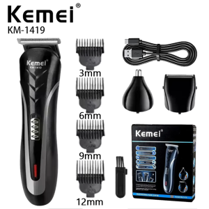 Kemei KM-1419 Rechargeable Electric Hair Clipper MenS Household Shaver Hair Trimmer and Nose Trimmer 3 in 1 Hair Clippers Men