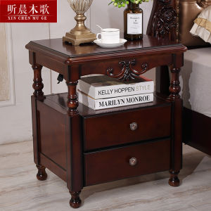 American Country Style Solid Wood Bedside Table Combination Vintage Carved Rubber Wood Storage Cabinet Lightweight Luxury