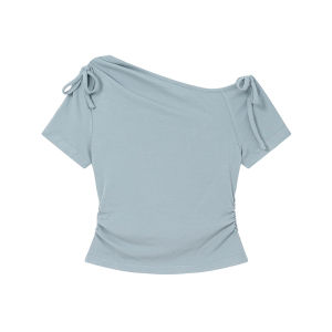 NIHAOKANONG | Áo Thun Tay Ngắn Dáng Asymmetrical Off-Shoulder Giảm Cân