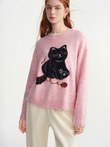 DUSHU | Slim Fit Round Neck Plus Size Knit Sweater Animal Jacquard