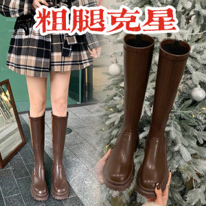 Womens Thick Bottom Long Tube Boots Winter Warm Fleece High Tube Autumn Winter Wide Knight Boots Fat MM Thick Leg