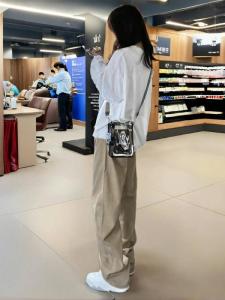 High Waist Straight Leg Jeans Womens Loose Fit Long Trousers Khaki Workwear Denim Pants Floor-Length Super Long Jeans