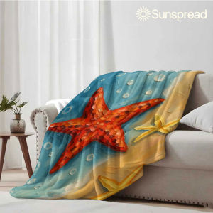 Beast Kingdom | Beach Starfish Oil Paint Soft Warm Flannel Blanket Lightweight Cozy Christmas Halloween Home Decor Room