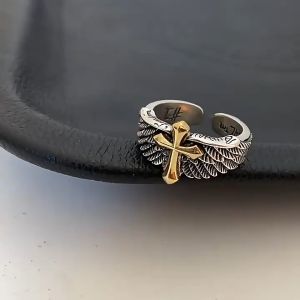 Cincin Salib Sayap Gold Perak Sterling S925 Anti Karat Anti Luntur Adjustable